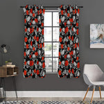 Red Rose Grey Skull Pattern Print Curtain