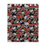 Red Rose Grey Skull Pattern Print Curtain