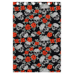 Red Rose Grey Skull Pattern Print Curtain