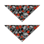 Red Rose Grey Skull Pattern Print Dog Bandana