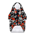 Red Rose Grey Skull Pattern Print Dog Zip Up Hoodie