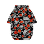 Red Rose Grey Skull Pattern Print Dog Zip Up Hoodie