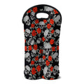 Red Rose Grey Skull Pattern Print Double Neoprene Wine Tote