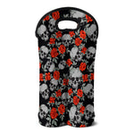 Red Rose Grey Skull Pattern Print Double Neoprene Wine Tote