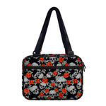 Red Rose Grey Skull Pattern Print Double Strap Bible Bag