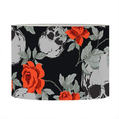 Red Rose Grey Skull Pattern Print Drum Lamp Shade