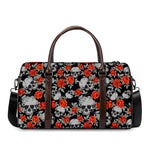 Red Rose Grey Skull Pattern Print Duffle Bag