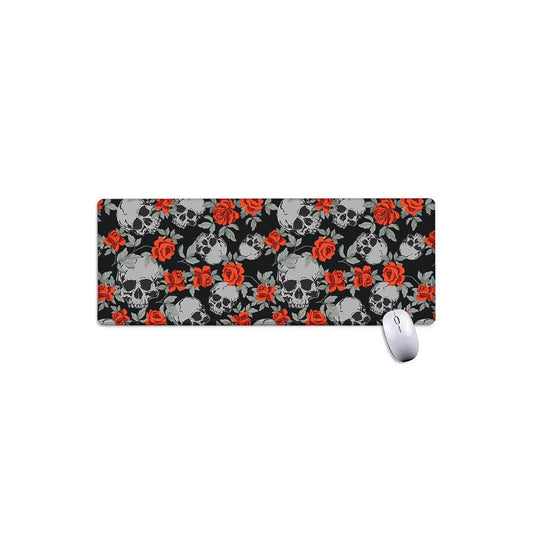 Red Rose Grey Skull Pattern Print Extended Mouse Pad