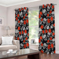 Red Rose Grey Skull Pattern Print Extra Wide Grommet Curtains