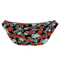 Red Rose Grey Skull Pattern Print Fanny Pack
