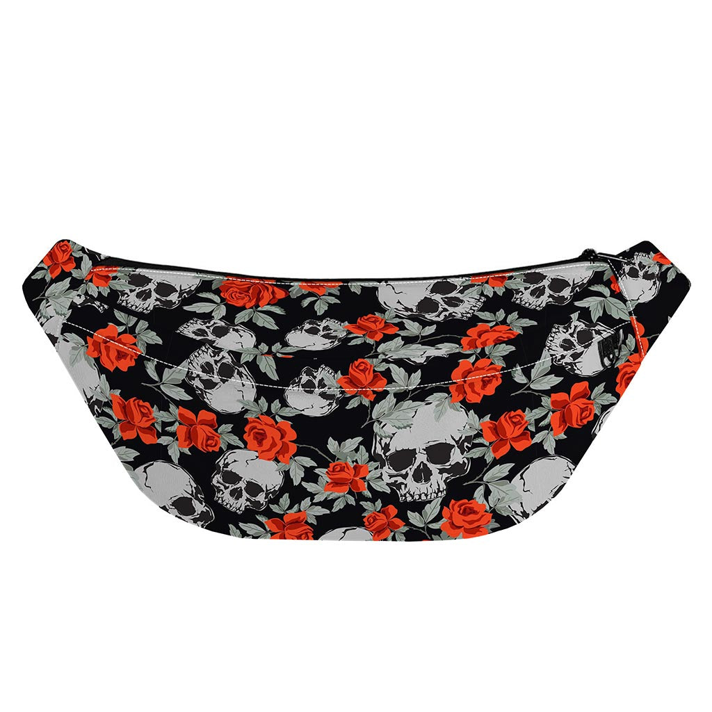 Red Rose Grey Skull Pattern Print Fanny Pack