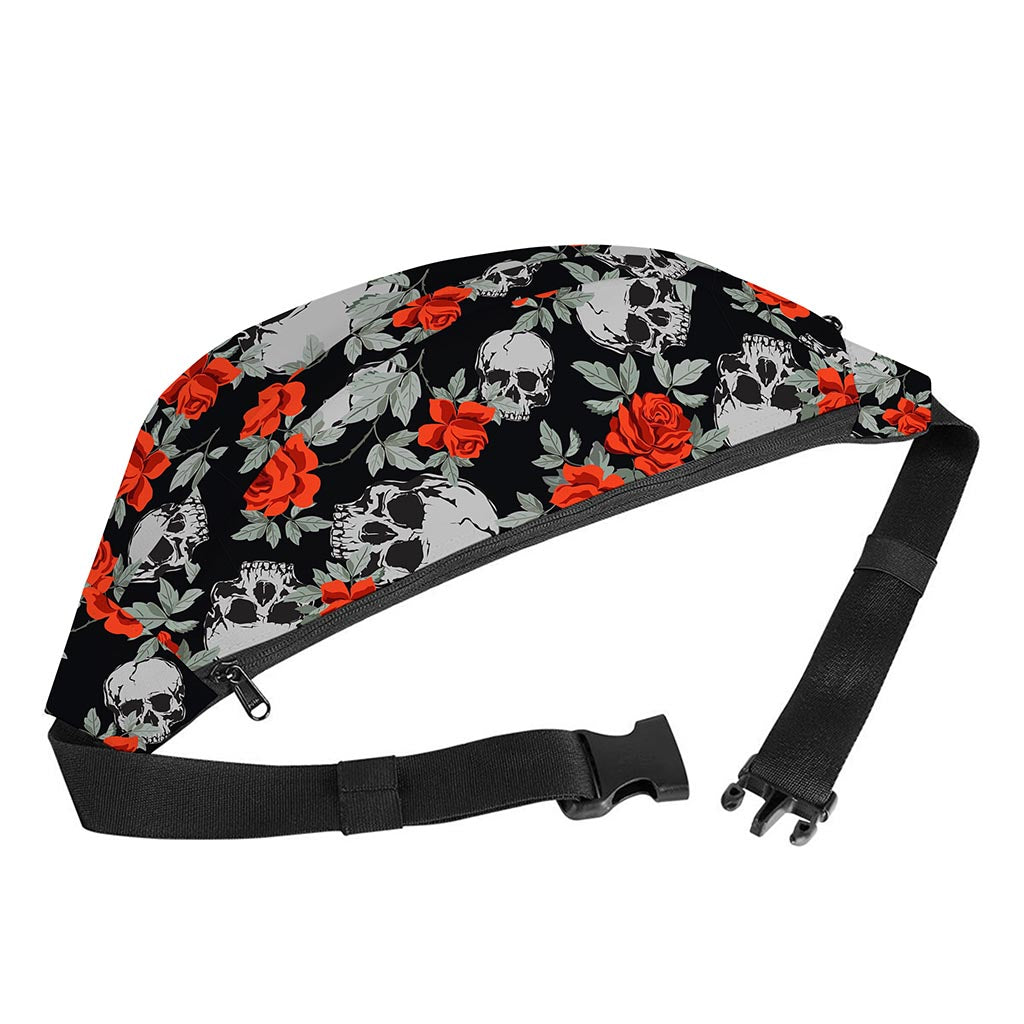 Red Rose Grey Skull Pattern Print Fanny Pack