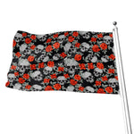 Red Rose Grey Skull Pattern Print Flag