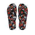 Red Rose Grey Skull Pattern Print Flip Flops