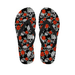 Red Rose Grey Skull Pattern Print Flip Flops