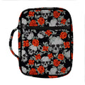 Red Rose Grey Skull Pattern Print Front Pocket Bible Bag