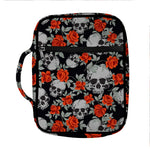 Red Rose Grey Skull Pattern Print Front Pocket Bible Bag