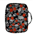 Red Rose Grey Skull Pattern Print Front Pocket Bible Bag