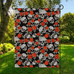 Red Rose Grey Skull Pattern Print Garden Flag
