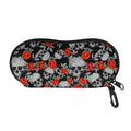 Red Rose Grey Skull Pattern Print Glasses Case
