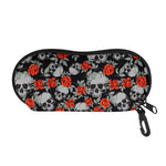 Red Rose Grey Skull Pattern Print Glasses Case