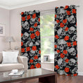 Red Rose Grey Skull Pattern Print Grommet Curtains