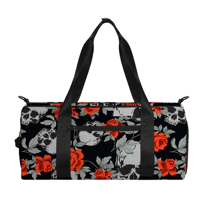 Red Rose Grey Skull Pattern Print Gym Bag