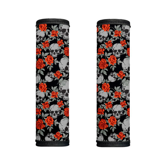 Red Rose Grey Skull Pattern Print Handle Covers