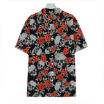 Red Rose Grey Skull Pattern Print Hawaiian Shirt
