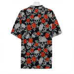 Red Rose Grey Skull Pattern Print Hawaiian Shirt
