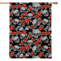 Red Rose Grey Skull Pattern Print House Flag