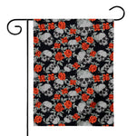 Red Rose Grey Skull Pattern Print House Flag