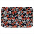 Red Rose Grey Skull Pattern Print Indoor Door Mat