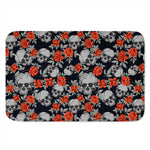 Red Rose Grey Skull Pattern Print Indoor Door Mat