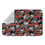 Red Rose Grey Skull Pattern Print Indoor Door Mat