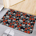 Red Rose Grey Skull Pattern Print Indoor Door Mat