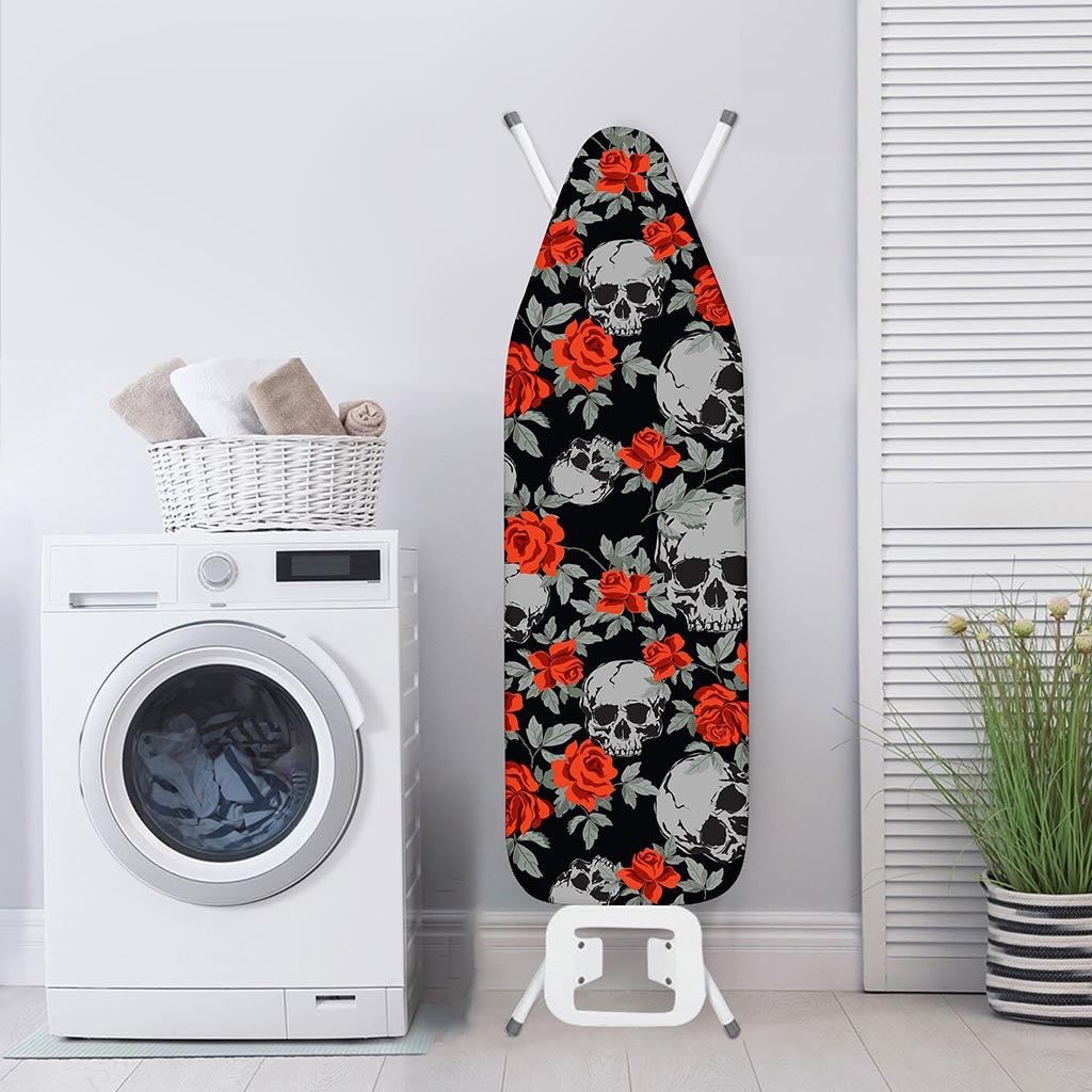 Red Rose Grey Skull Pattern Print Ironing Board Cover