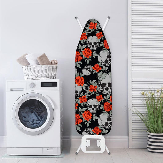 Red Rose Grey Skull Pattern Print Ironing Board Cover