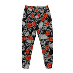 Red Rose Grey Skull Pattern Print Jogger Pants