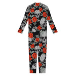 Red Rose Grey Skull Pattern Print Jumpsuit