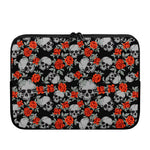 Red Rose Grey Skull Pattern Print Laptop Sleeve