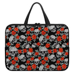 Red Rose Grey Skull Pattern Print Laptop Sleeve With Handle