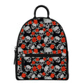 Red Rose Grey Skull Pattern Print Leather Backpack
