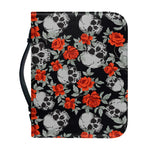 Red Rose Grey Skull Pattern Print Leather Bible Cover