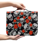 Red Rose Grey Skull Pattern Print Leather Bible Cover