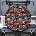 Red Rose Grey Skull Pattern Print Leather Spare Tire Cover