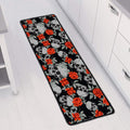 Red Rose Grey Skull Pattern Print Long Kitchen Mat