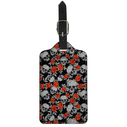 Red Rose Grey Skull Pattern Print Luggage Tag
