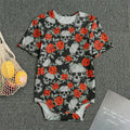 Red Rose Grey Skull Pattern Print Men's Bodysuit