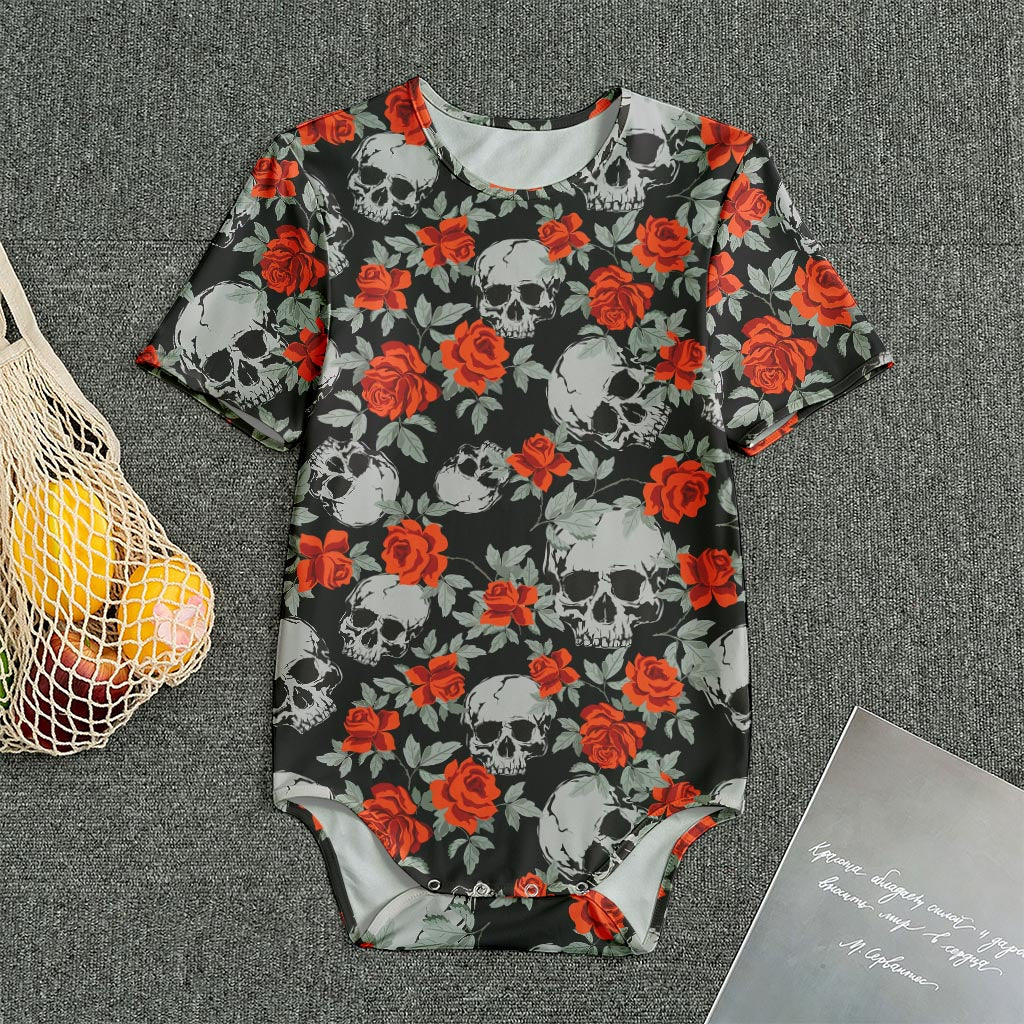 Red Rose Grey Skull Pattern Print Men's Bodysuit